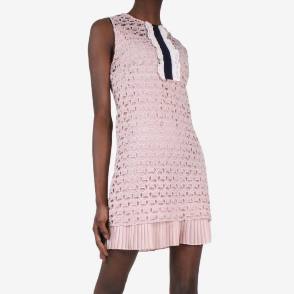 Sandro pink lace slip pleated dress size 34